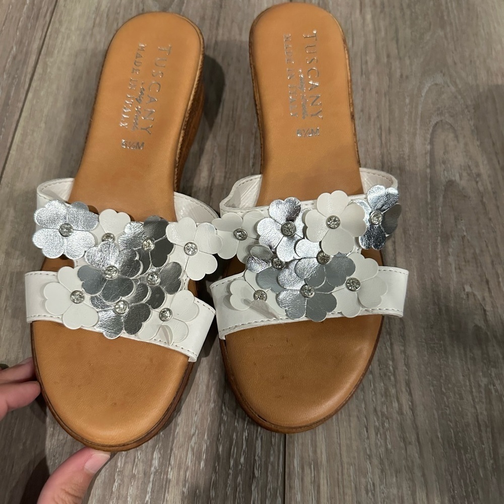 Women's White and Silver Floral Sandals - Picture 2 of 4